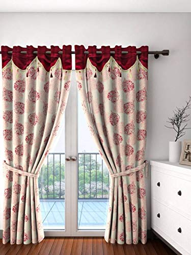 Image of Cortina Durable & Stylish Premium Leaf Print 100% Polyester Curtains - with Metal Grommets - Easy Fit Over Window - Bedroom Living Room Kids Room Hall Kitchen - 7 Feet Set of 1 - Maroon 2