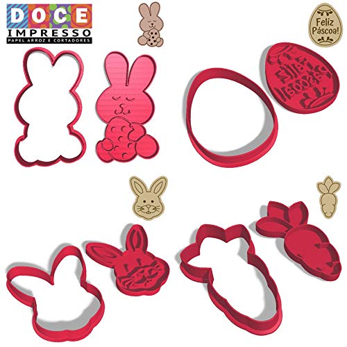 Kit 4 Cortadores com Marca Páscoa Abraço Coelho Cenoura Ovo Tamanho: 7cm