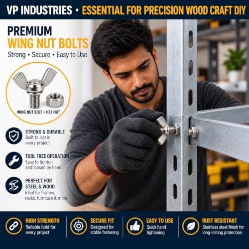Image of By VP INDUSTRIES (Combo - 10 Pcs) M6x16 Wing Nut Bolt with Hex Nut