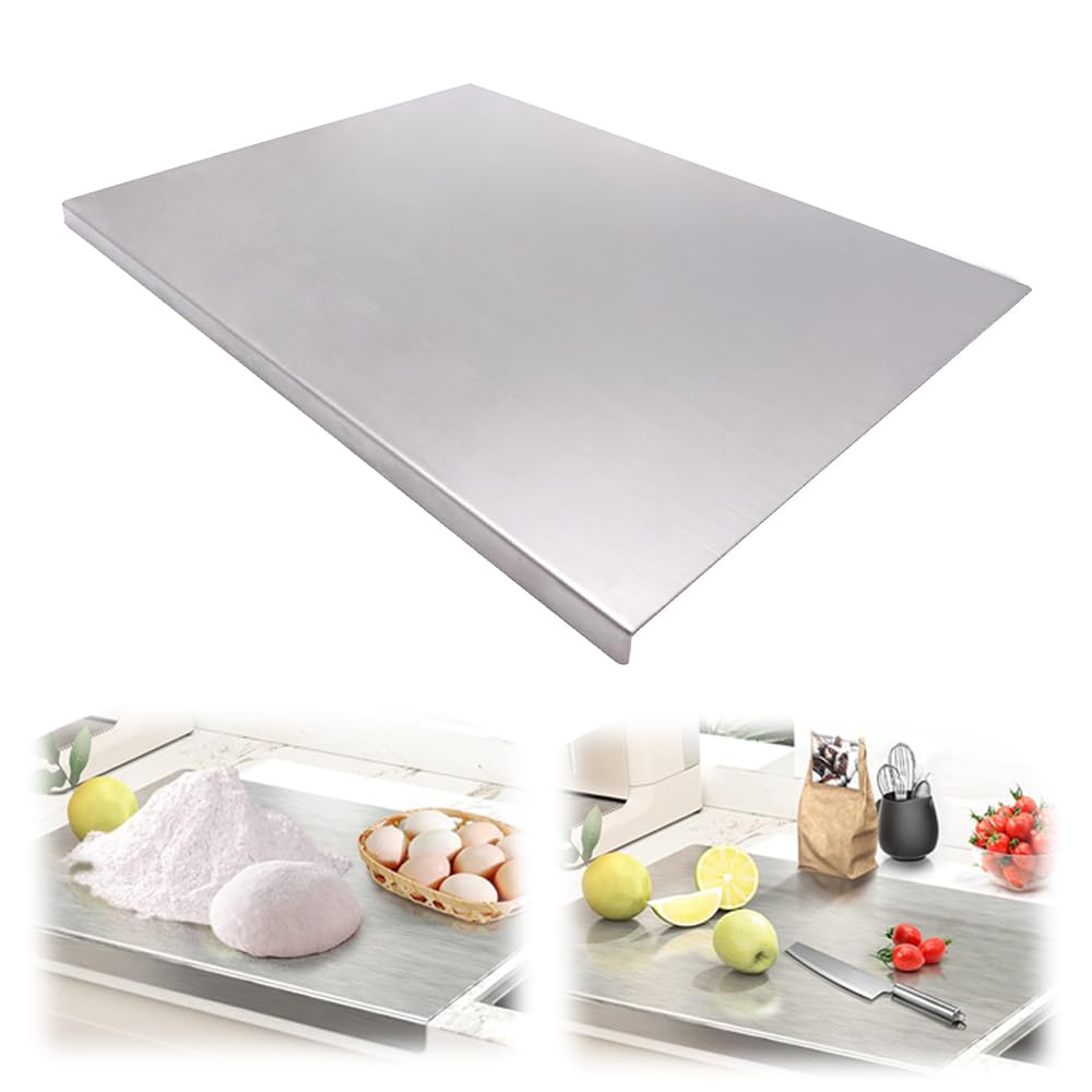 Aowin Stainless Steel Cutting Board,Large Metal Cutting Plate,Lipped Cutting Board for Kitchen,Non-Slip Cutting Boards for Meat,Fruits,Vegetables,Chopping Boards for Countertop(40 x 50cm)