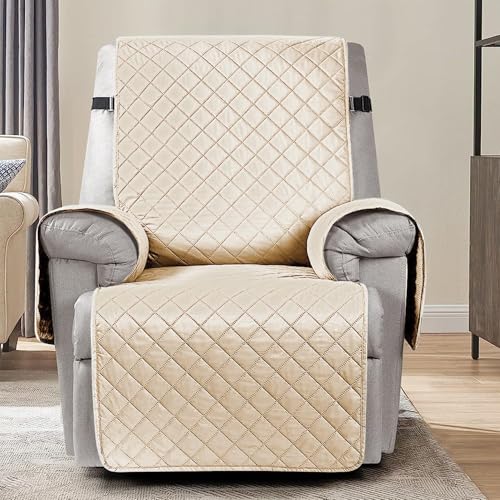 Image of HOKIPO 100% Waterproof Quilted 1 Seater Recliner Chair Slipcovers with Side Pockets, Cream (NEW-4971-CRM)
