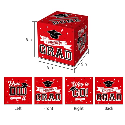 Image of DAZONGE Graduation Decorations 2025 Red - 1 Graduation Card Box with 30 Advice Cards and 1 Guestbook Signature Board for Graduation Party Decorations, Congrats Grad Class of 2025 Decorations