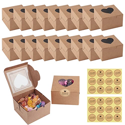 JOYSKY 10 Pcs Brown Cupcake Boxes Paper Cake Box Bakery Pastry Boxes with Windows and 12 Stickers Kraft Candy Boxes for Cupcakes Desserts Pastries Cookies Small Cakes Candy Pies & Gifts