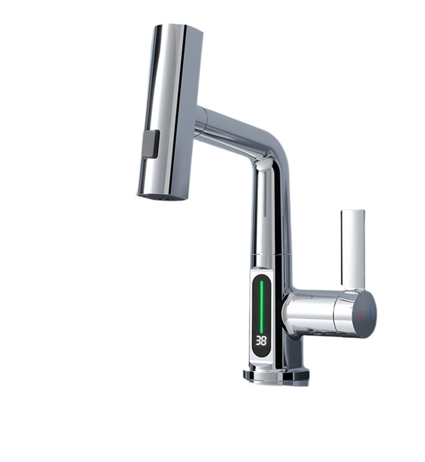 CVFRDD Waterfall Pull Out Kitchen Faucet, White Intelligent Digital Display Cold Hot Mixer Taps, Rotatable Sink Lifting Basin Faucet(1)