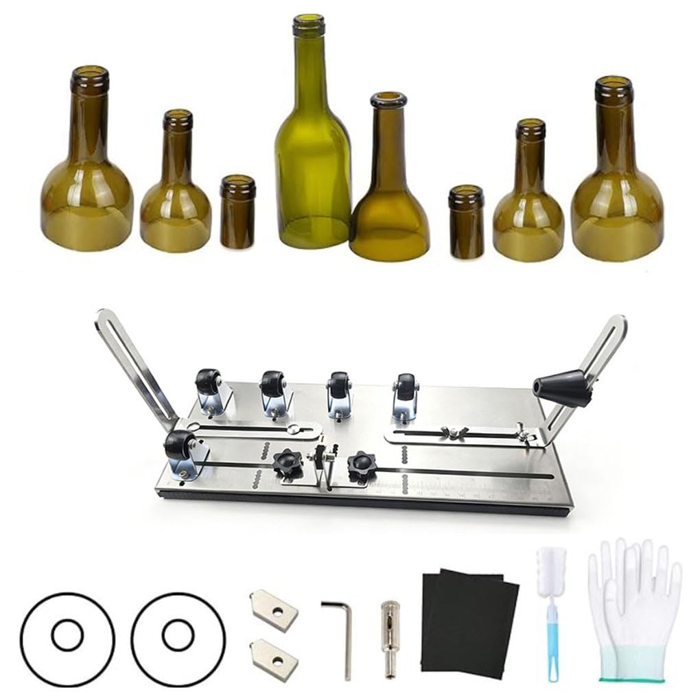 Cortador de botellas de vidrio profesional con 2 cuchillas carburo que proporciona una estabilidad excelente con 5 ruedas soporte para botellas redondas El cortador, Negro