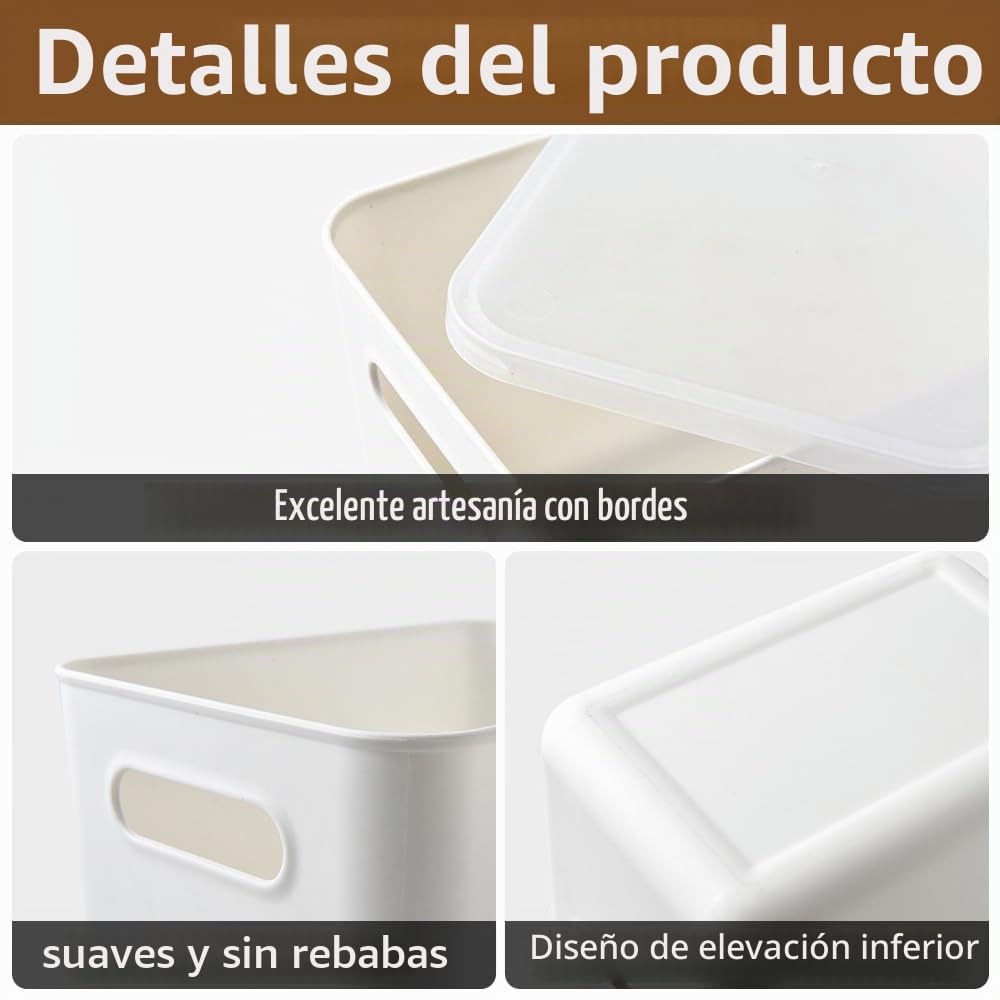 8 cajas de almacenamiento con 4 tapas de plástico con asas, cajas organizadoras multifuncionales para cocina, oficina, armario, baño, juguetes