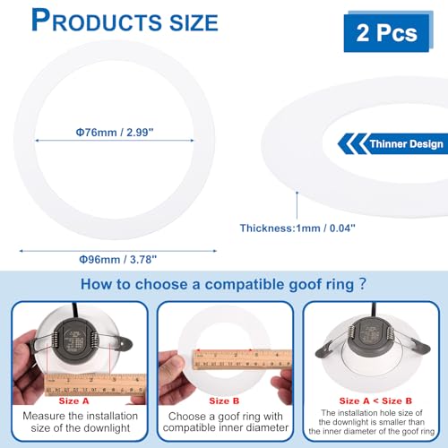 PATIKIL Metal Goof Trim Ring, 2 Pcs 3.78" OD x 2.99" ID White Recessed Light Cover Ring for Recessed Can Downlight Living Room - Image 2