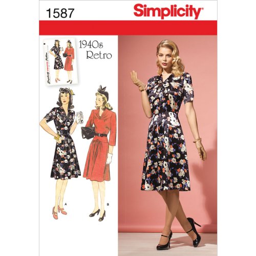 Simplicity Creative Patterns 1587 Misses' and Miss Petite 1940's Vintage Dress, R5 (14-16-18-20-22)
