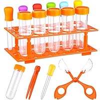 Weewooday 14 Pieces Jumbo Test Tubes Set, Science Learning Tools for Kids, Includes 5 Jumbo Test Tubes, 6 Silicone Liquid Droppers, 1 Storage Stand, 1 Plastic Tweezer, 1 Plastic Scissors Handy Scooper