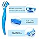 CHUANGOU Denture Care Set, Denture Box, Denture Brushes Denture Baths with Vents, Denture Brush on Both Sides with a Storage Box for Toothbrushes for Denture Cleaning (Blue)