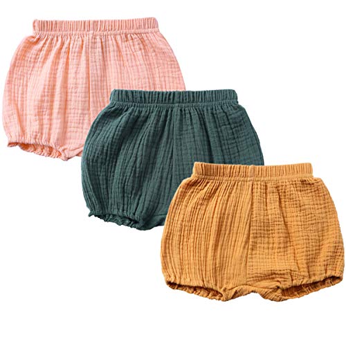 JELEUON 3 Pack of Little Baby Girls Boys Cotton Linen Blend Cute Bloomer Shorts (2-3 Years, Mix#16)