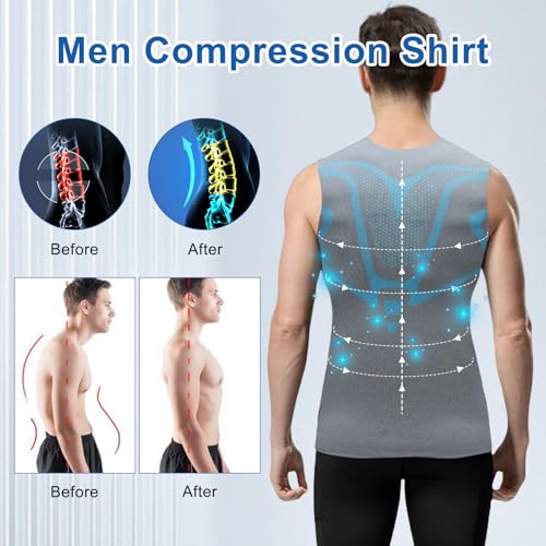 Mens Slimming Compression Shirt, Slimming Undershirt Shirts for Men Body Shaper Vest Shapewear Tummy Control2