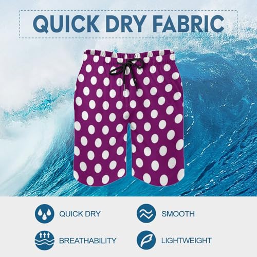 Hawaiian Shorts for Men - Comfy Purple Polka Dot Print Mens Swim Trunks Bathing Suits with Mesh Lining3