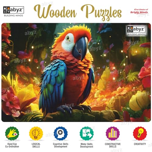 Image of ABYZ Wooden Jigsaw Puzzle - Cartoon Parrot Playset for Fun Educational & Little Explorers, 500-Pieces Multicolor | Birthday Gift for (7 Plus Years) Age Kids.
