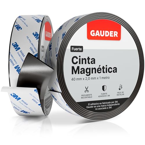 GAUDER Cinta Magnética Autoadhesiva Fuerte (40 mm x 1 m) | Tiras Magnéticas con Respaldo Adhesivo...