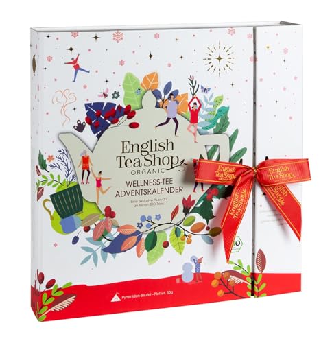 ETS - Teebuch Tee Adventskalender mit Schleife 'Wellness' | Weihnachtskalender mit 25 verschiedene BIO-Tees in Pyramidenbeutel | Beauty Adventskalender