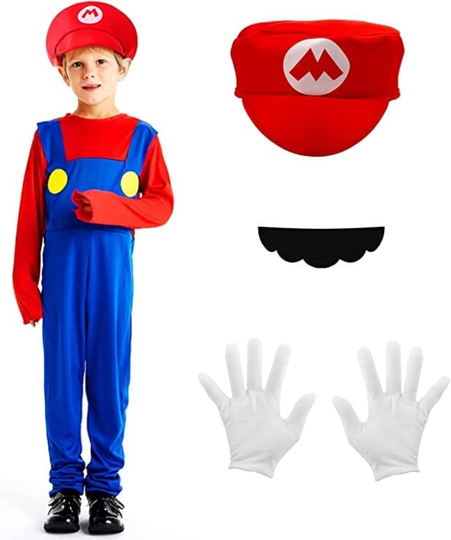 仮装 衣装 マリオ ルイージ二種類が選べる コスプレ 子供用 ハロウィン 子供 コスチューム スーパーマリオ ワリオ マリオ衣装 マリオコスプレ キッズ 子供服 甲子園 舞台演出服 パーティーグッズ S マリオ 赤 最大 オフ