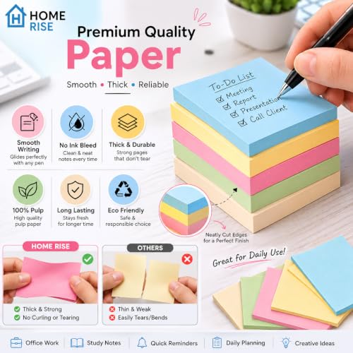 Image of 500 Super Sticky Notes pad 3 x 3 Inch (76 x 76 mm) - 5 Pads x 100 Sheets | 100% Pulp Paper | Colourful Self-Adhesive Memo Pads | Durable, Office, Study, School & Reminder