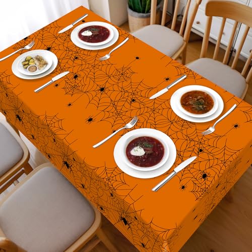 Image of Halloween Tablecloth,2 Pack Disposable Plastic Tablecloth 54 inchx108 inch Halloween Decorations,Orange Table Cloth for Birthday Decors,Spider Web Table Cover,Party Supplies for Indoor or Outside,Home,Dinner