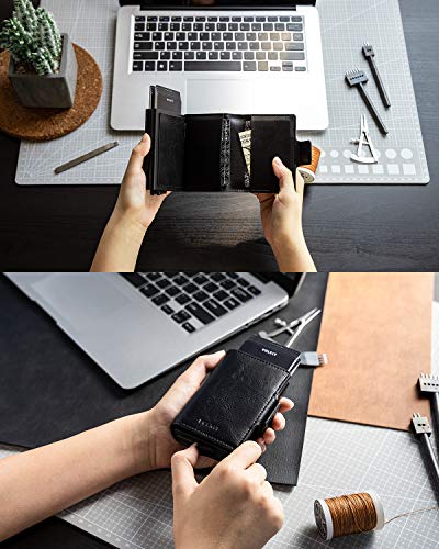 VULKIT Credit Card Holder RFID Blocking Leather Automatic Pop Up Wallet Magnetic Wallet Double Card Case for Men and Women4
