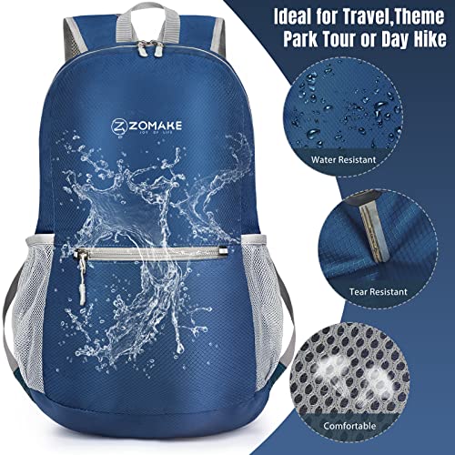 ZOMAKE Mochila Plegable Ultraligera - Mochilas de Senderismo Pequeña Mochila Con Resistencia Al Agua 20L Para Hombre Mujer Viaje Trekking Deporte(Azul marino)