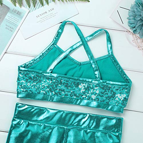 Image of Kids Girls 2PCS Sports Outfits Ballet Gym Sequins Mermaid Tank Top Shorts Set Tankini Swimwear Gymnastics Tracksuit