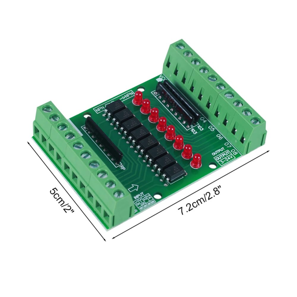 Carte d'isolation optocoupleur 8 canaux, module d'isolation optocoupleur 8 canaux CC 3,3 V 5 V, convertisseur de signal de sortie PNP NPN bas niveau