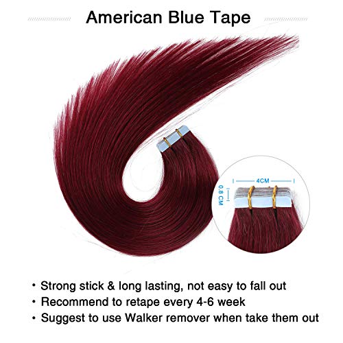SUYYA Tape in Hair Extensions Human Hair Burgundy Straight Hair