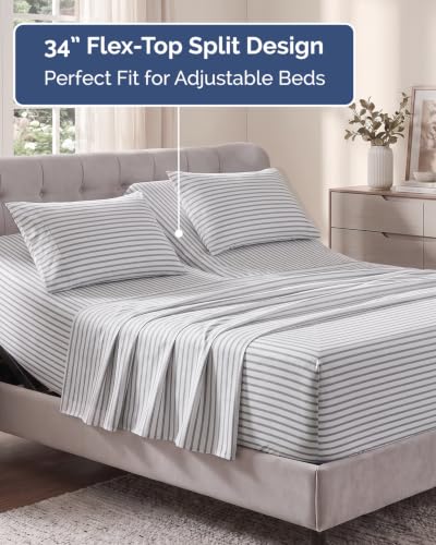 Image of Flex Top Split Head King Sheet Set - 4 Piece Extra Deep - Grey Stripes 2