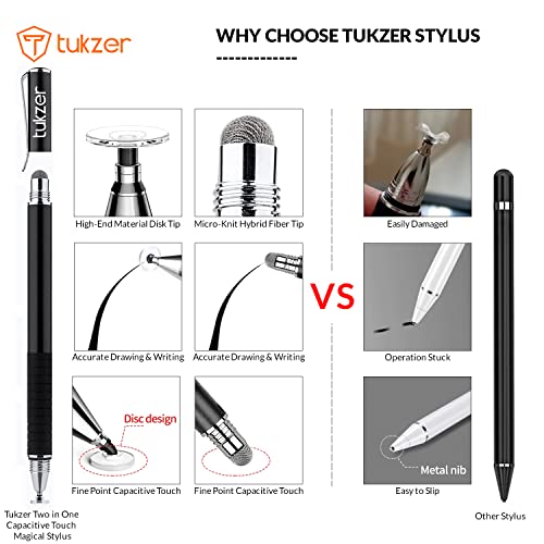 Image of Tukzer 2-in-1 Capacitive Stylus Pen V2.0, Precise Stylus -Fine Point Disc Tip & Micro-Knit Hybrid Fi