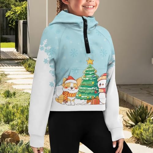 Girls Hoodies Half Zip Pullover Cute Clothes Fall Sweatshirt Crop Tops for Teen Girls Kids Jackets with Pockets 5-144