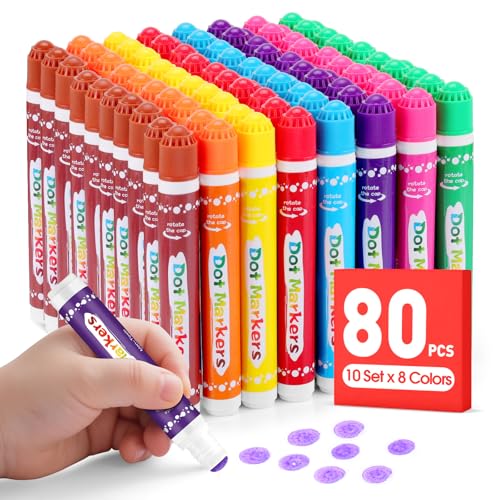 FUMILE 80 Pcs Dot Markers Bulk 8 Colors Bingo Daubers Bulk for Toddlers Washable Bingo Markers Bingo Supplies Dot Paint for Painting Drawing Coloring and Art Crafts10 Boxs