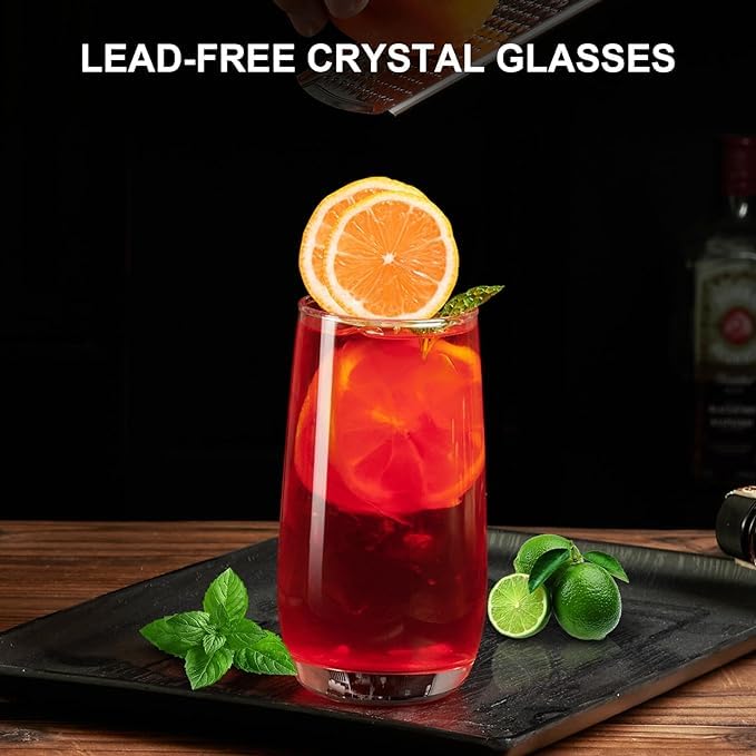 Image of bellemax 280 ML Juice Glass | Premium Crystal Clear Drinking Water Glasses | Elegant Long Tumbler Glasses for Juice, Mocktails, Cocktails, Soft Drinks & Daily Use (Set of 6)