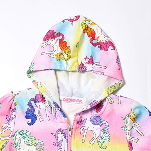 Image of CHILDRENSTAR Girls Swim Coverups Terry Swimsuit Cover-Up Hooded Zip-Up Beach Robe