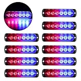 EEEKit 10PCS LED Emergency Strobe Lights, Red & Blue 6 LED Emergency Warning Lights, for Car Truck ATV SUV Off-Road & Construction