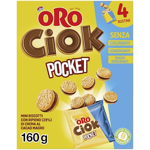 Oro Ciok Pocket Mini Biscotti Ripieni di Crema al Cacao Magro - 4 X 40g
