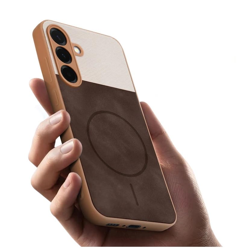 Image of Bintage CASE Dual-Leather Mac Safe Design Phone Case| Soft Touch Finish | Full Camera Protectection Back Cover Compatible for Samsung A36 5G / A56 5G - White & Choco Brown