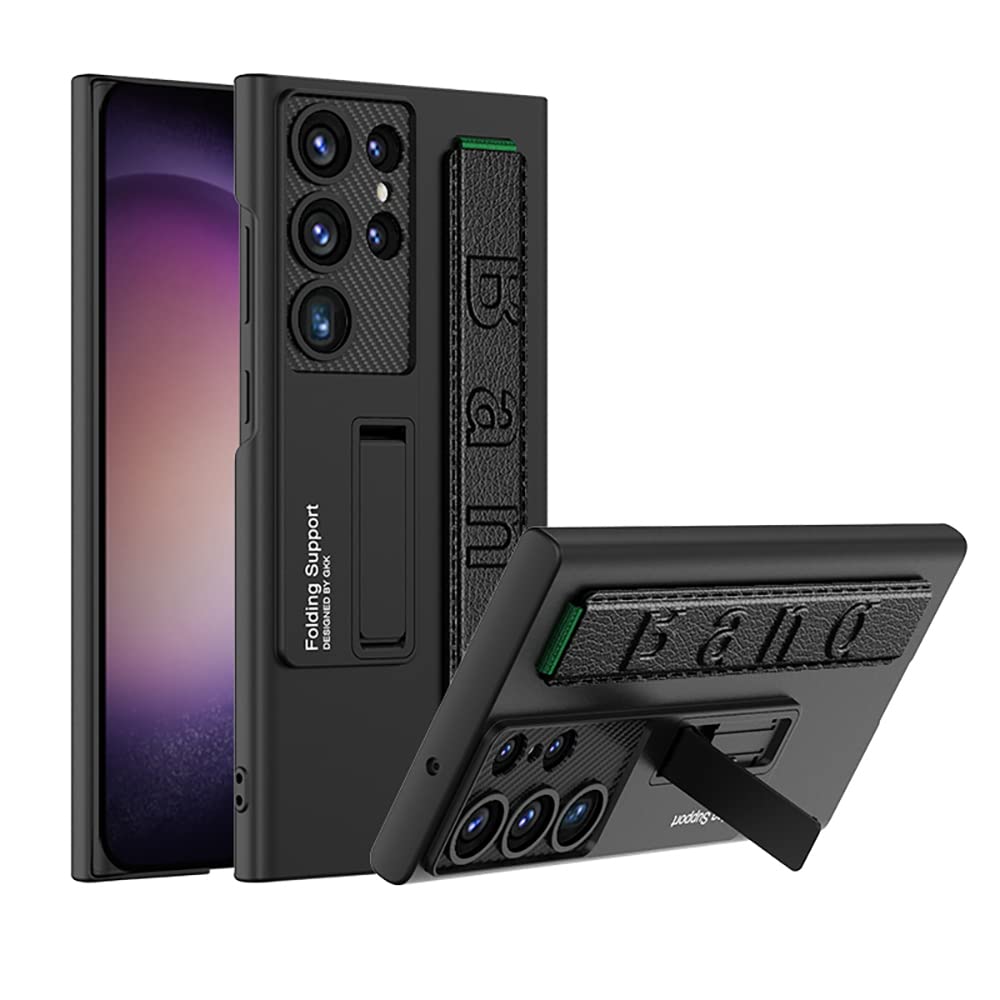 TDTOK Compatible with Galaxy S23 Ultra Case with Kickstand and Wrist Strap, Comfort Touch Slim Fit Case for Samsung Galaxy S23 Ultra Case, Hard PC Full Body Protect Shockproof S23 Ultra Case Black