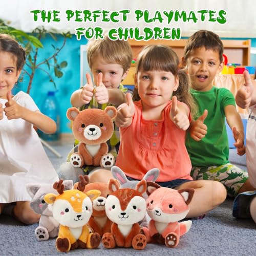 Image of RoundFunny 6 Pcs Woodland Animals Plush Toys 7 inch Stuffed Animals Set