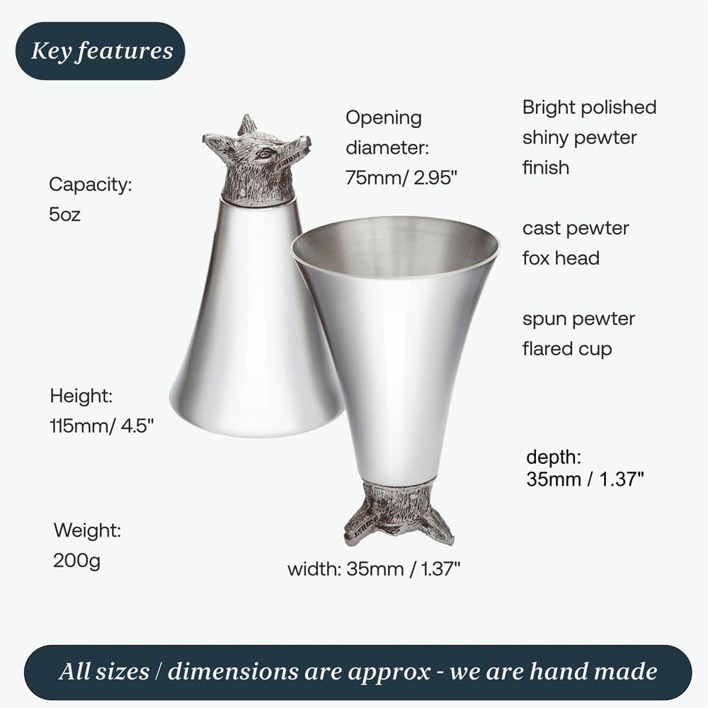 Wentworth Pewter - Large Fox Pewter Jigger, stirrup cup, measure, cup - Dia:80mm H:110mm /Pewter