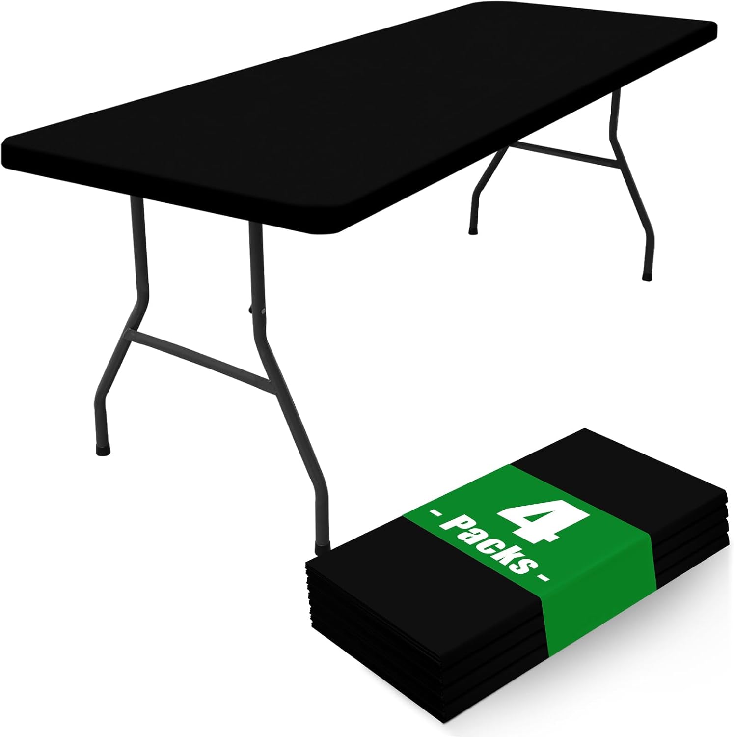 Moosfor Spandex 6 Foot Rectangle Table Cloth 4 Pack, Elastic Fitted Tablecloths for Picnic, Stretch Washable Patio Table Cover for Outdoor, Camping, Banquet and Parties (Black, 30"x72")