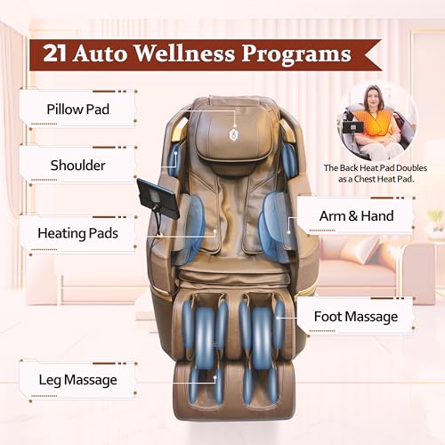 Image of Zeitaku Full Body Massage Chair CHIRU with Zero Gravity Recline, 21 Auto Wellness Programs, 10 Fixed Massages Magnetic Therapy Foot Reflexology Carbon Fiber Heating Bluetooth Speakers & LCD Controller