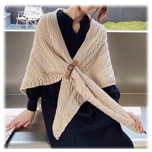 New Fall Winter Knitted Triangle Shawl with Leather Buckle, Multifunctional Shawl for Ladies3