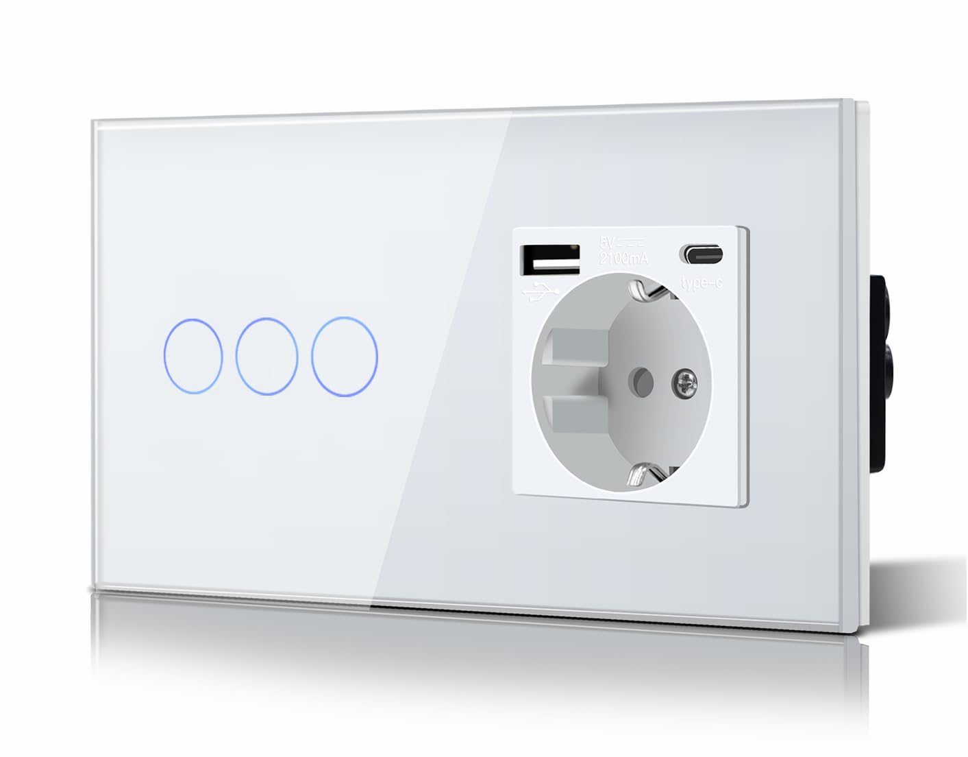 BSEED Interruptor táctil y enchufe pared,Toma de corriente con USB C,Panel de Vidrio con pulsador LED,Sin Función Wifi,1 Gang 1 Vía+1 Enchufe USB/Tipo C,157mm Negro — view 58