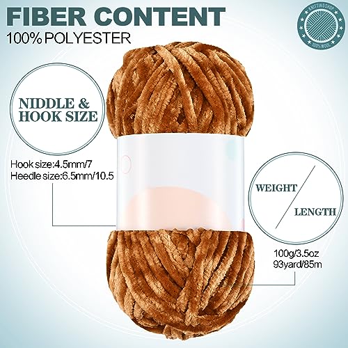 Image of Xinnun 12 Skeins 1116 Yards Chenille Velvet Soft Thick Plush Yarn Bulk for Crocheting Knitting Blanket DIY Weaving Craft, 6mm, 3.5 Oz /Skein(Simple Color)