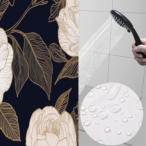 Rideau de douche 180x200 bleu fleurs en tissu polyester imperméable - 6