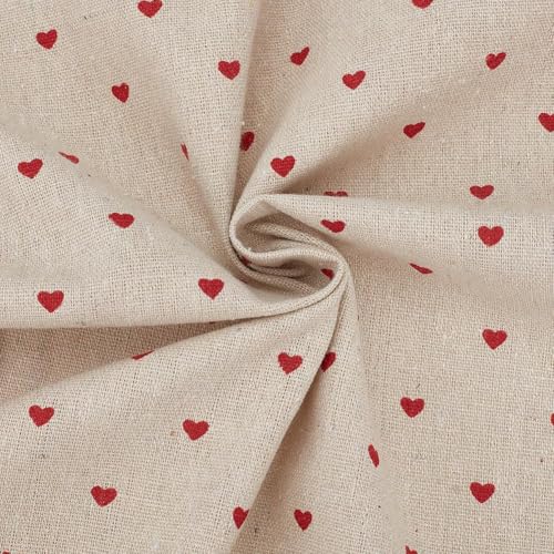CABODYALS 1.09 Yards 37 Inch Red Heart Linen Fabric Washable Mini Love Hearts Flaxen Upholstery Linens Quilting Cloth Fabrics for Sewing Making Clothing Tablecloth Bag Cushion DIY Craft Supply