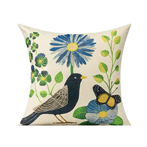 All Smiles Outdoor Patio Throw Pillow Covers Birds Décor Vintage Spring Decorative Cushion Cases Decoration Flower Pillowcase 18X18 Set Of 4 #TOP1