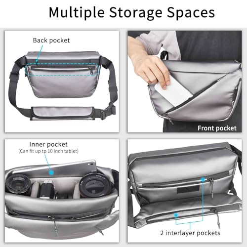 Image of INNOREL 6L Camera Sling Bag,Crossbody Lightweight Camera Bag Waterproof Camera Case CB0635 Silver with Tripod Holder,DSLR /SLR /Mirrorless for Travel, Cycling, Work, Sport, Hiking, Gym
