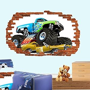 Muurstickers MONSTER TRUCK CRASH CARS MUURSTICKER 3D ART POSTERS MUURSCHILDERING DECAL KAMER DECOR muurstickers…